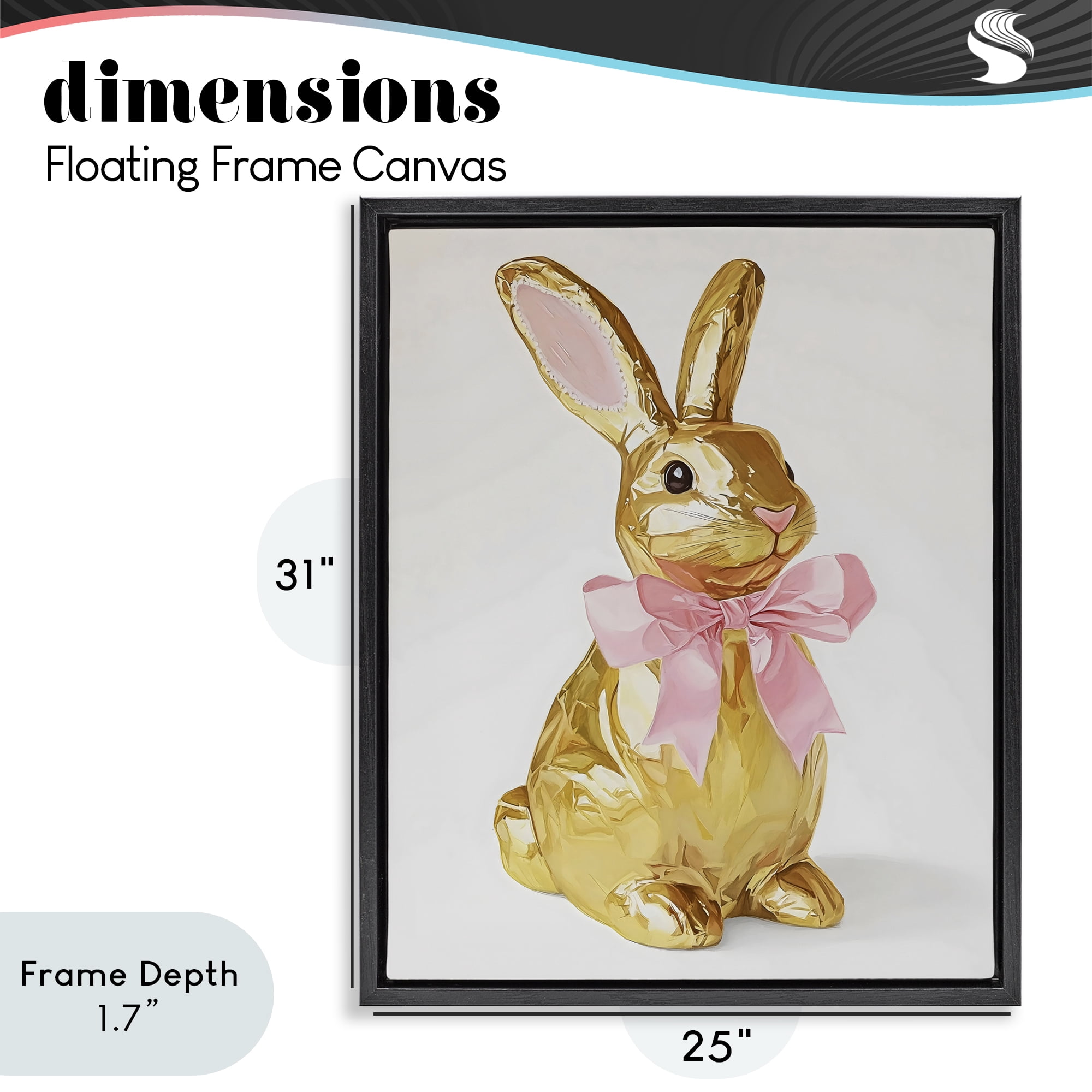 Stupell Industries Golden Easter Bunny with Ribbon Black Framed Floater Canvas Wall Art, design by The Prints Vibe