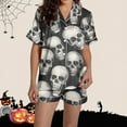 thumbnail image 6 of SwiftWear Women's Halloween Ghost Print Pajama Set - Cute Spooky Sleepwear & Loungewear, Short Sleeve Button-Down Top with Comfort Shorts Gray, 6 of 8
