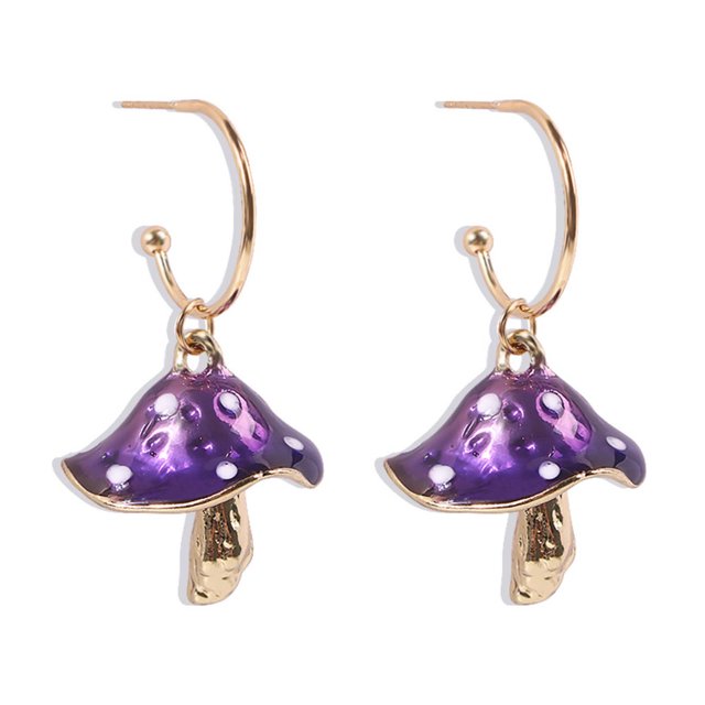 Creative Dreamy Cute Little Fungus Oil Drop Earrings Colorful Plant Ear Studs