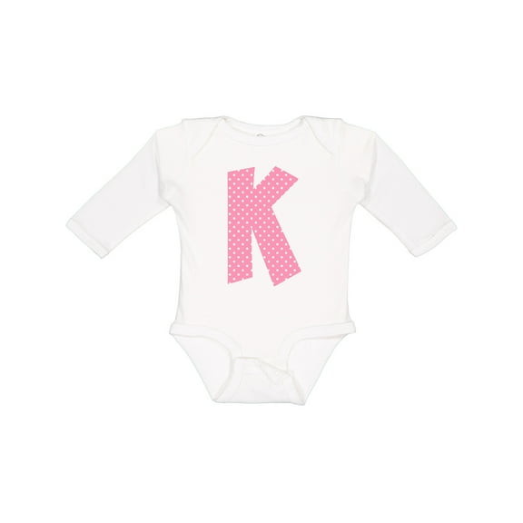 Inktastic Pink and White Polka Dots Letter K Boys or Girls Long Sleeve Baby Bodysuit
