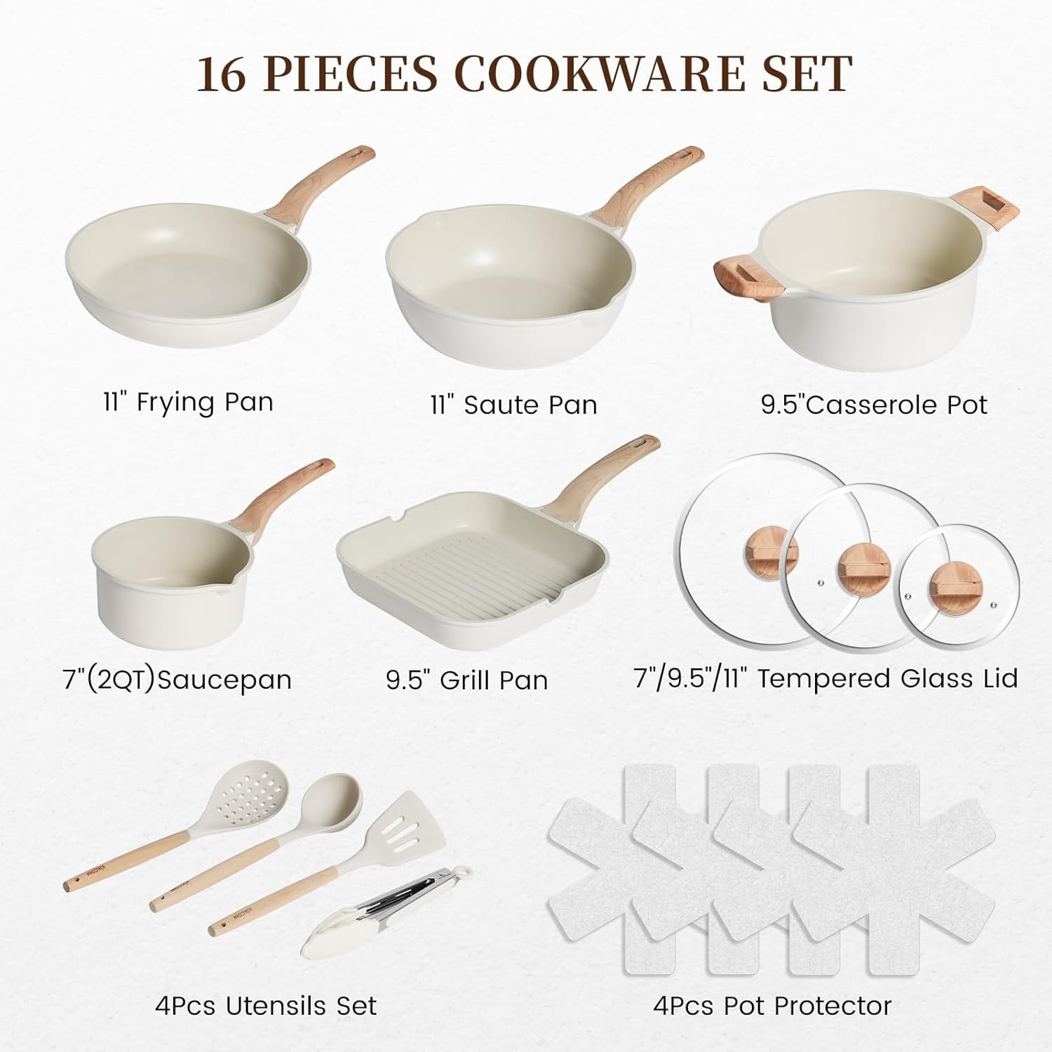 16-Piece Ceramic Nonstick Pots and Pans Set Induction Compatible Kitchen Cookware with Glass Lids