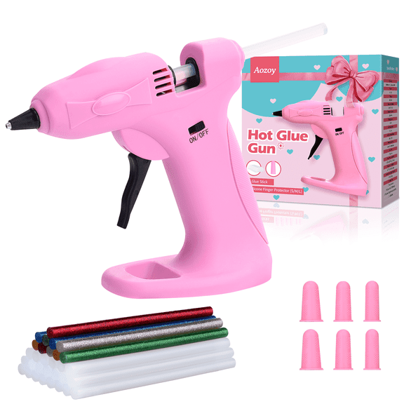 Uarter Hot Glue Gun Cordless Full Size 2600mAh USB Rechargeable LED Digital Hot Melt Glue Tool with Stand, 30 Glue Sticks & 6 Finger Protectors - Pink