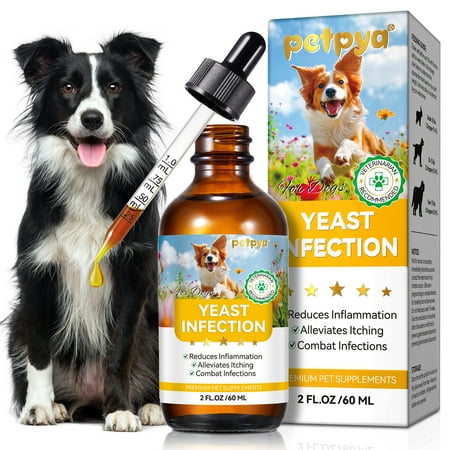Petpya Gentle Yeast Support for Dogs – Natural Drops for Itchy Skin, Ears & Seasonal Sensitivities – Bacon Flavor 2 fl oz