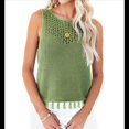 thumbnail image 1 of Suéter de Punto de Verano para Mujer, Camiseta Sin Mangas con Cuello Redondo de Crochet, Blusa Informal Sin Mangas con Aberturas Verde M, 1 of 10