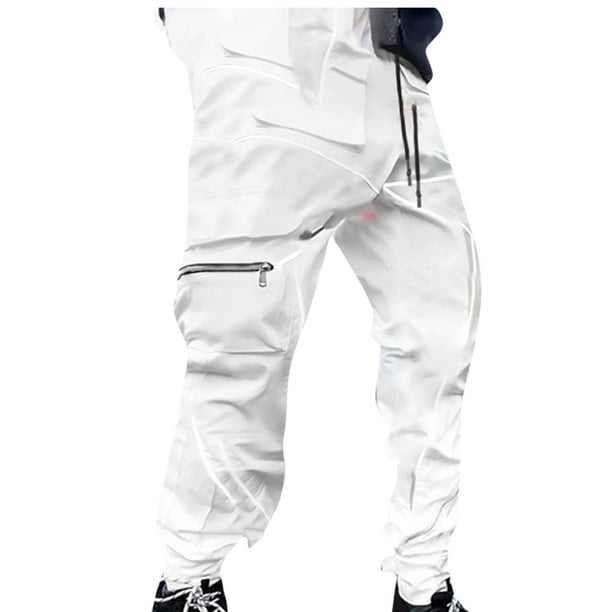 Pantalones largos para hombre, de color liso, tridimensionales, deportivos, multibolsillos, lavados, rectos, reflectantes, ligeros, cargo, para exteriores, informales, de poliéster.