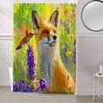 thumbnail image 5 of Fabric Shower Curtain Fox Hummingbird Lavender Flowers Oil Painting Shower Curtains with 12 Hooks Waterproof Machine Washable Bath Curtains for Bathroom, 72 x 96in, 5 of 6