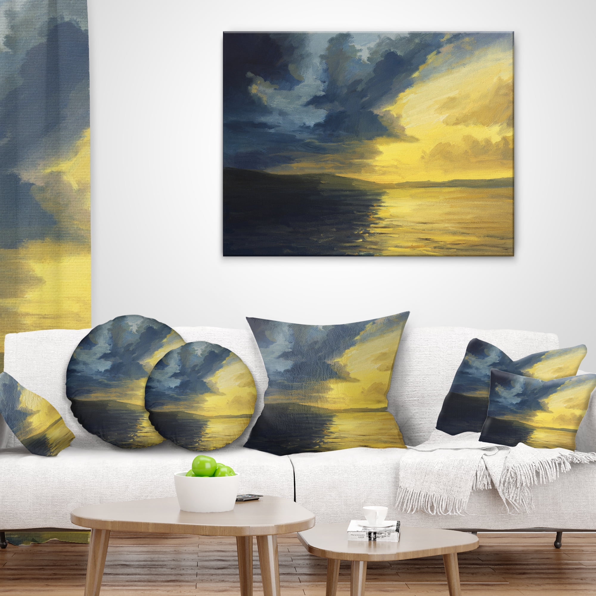 Designart Sunset of Light and Shadows - Landscape Painting Throw Pillow - 12x20