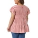 thumbnail image 3 of Blusa de mujer plus size de los años 50 con estampado de cuadros, cuello redondo, mangas cortas acampanadas, blusas de verano estilo babydoll 1X roja, 3 of 6