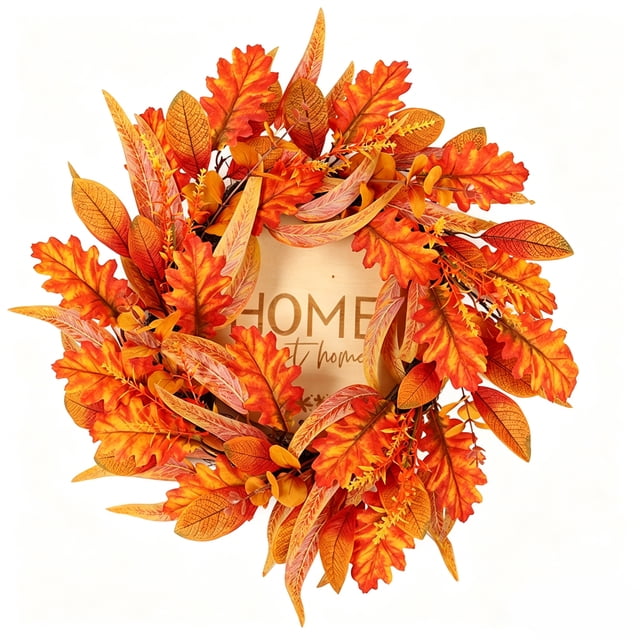 Fall Decor 19.7 Inch Realistic Fall Wreath, Artificial Autumn Maple Leaves Wreath For Thanksgiving Halloween Front Door Home Wall Farmhouse Harvest Festival Outdoor Indoor Decor