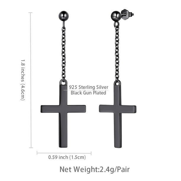 Mens dangle cross earrings black discount