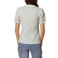 thumbnail image 3 of Camisa de cuadros para mujer INSPIRE CHIC con cuello Peter Pan, mangas cortas abullonadas, blusa de botones, talla M, verde claro, 3 of 6
