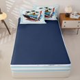 thumbnail image 4 of Castle Fairy Graffiti Miami Surf Island Zipper Full Size Comforter Sets with Fitted Sheet and 2 Pillowcases,Palm Sailboat Striped Border Art Zipper Bedding Set,Red Sky,Navy Blue Reversible,4pcs, 4 of 6