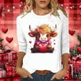thumbnail image 1 of TaTaai Valentine's Day Cow Print Women's Tee, Loose Fit Three Quarter Sleeve Pullover, Cute Casual Top Gift, 1 of 5