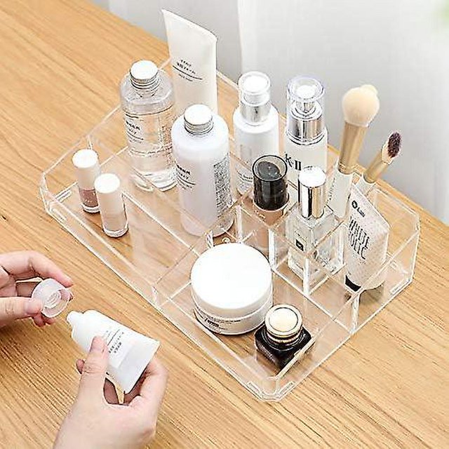 Bandeja De Almacenamiento De Maquillaje De Acrílico Transparente, Caja De Almacenamiento De Vitrina De Cosméticos De 9 Compartimentos, Puede Almacenar Lápiz Labial, Pinceles De Maquillaje Y Produ