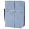 thumbnail image 2 of DLMCUH Bible Cover for Men and Women, PU Leather Large Bible Bag with Handle & Shoulder Strap, Bible Carrying Case with Cross Design and Pockets for Church, Bible Study & Christian Gifts(Light Blue）, 2 of 6