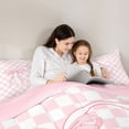 thumbnail image 5 of Manfei Cute Monogrammed C 7-Piece Twin Bedding,Checkerboard Bow Bedding Comforter Set,Pink,Pink Reversible, 5 of 7