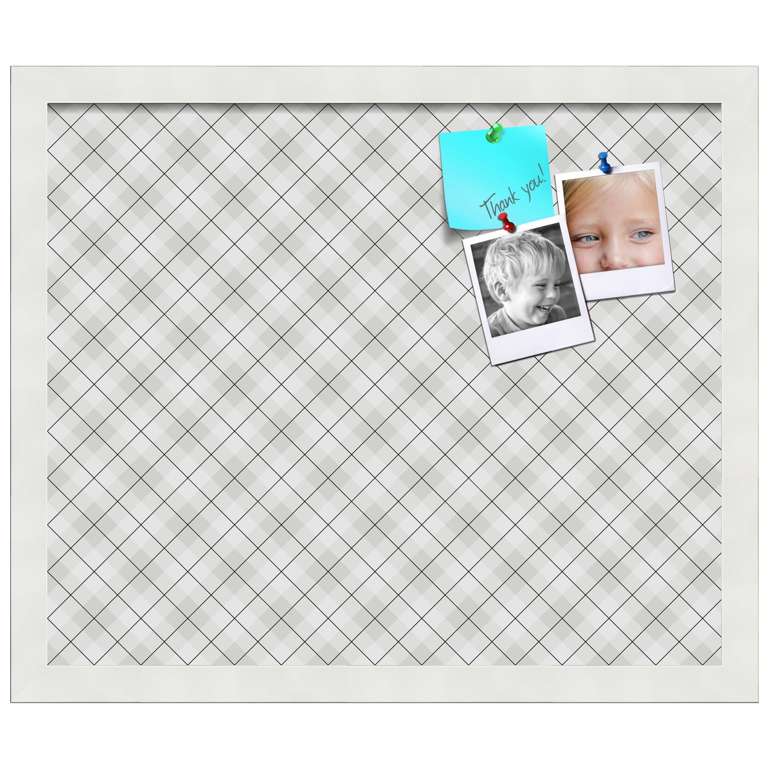 PinPix ArtToFrames 16x13 Custom Cork Bulletin Board Argyle Gray   Poster Board Has a Fabric Style Canvas Finish, Framed in Satin White Frame (PinPix-638)