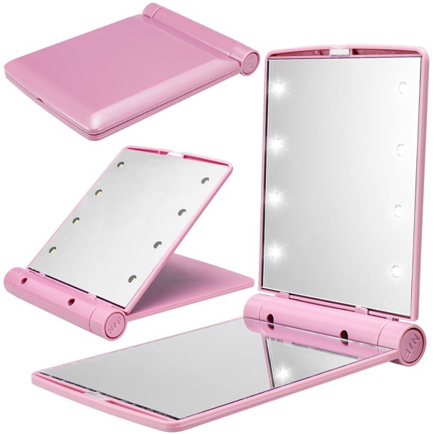 Pocket Mini LED Make Up Mirror with 8 Bright LED Lights,Cosmetic Mirror