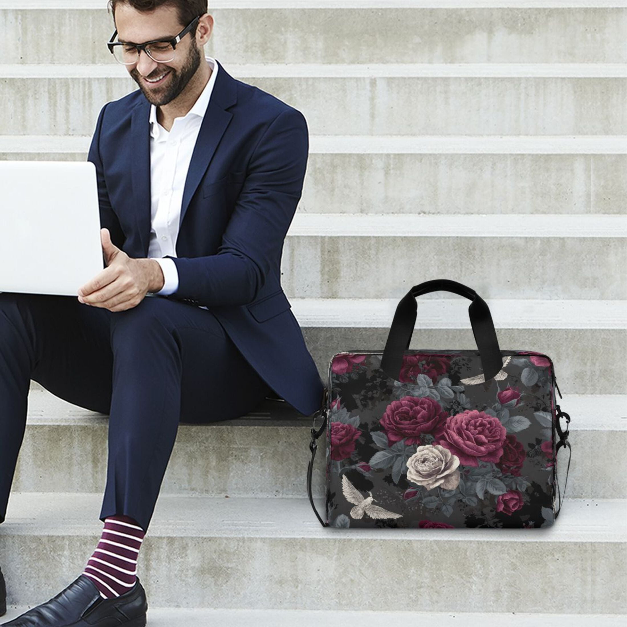 Laptop Bag Laptop Briefcase 15.7 x 3 x 11.8 Inches Laptop Bag Briefcases Laptop Storage Travel Laptop Bag Work Laptop Bag Lovely Gray Flowers