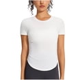 thumbnail image 2 of Women's Casual Oversize Solid Color Round Neck Short Sleeve T-Shirt, Soft Polyester Spandex Blend Top for Daily Wear, 2 of 7