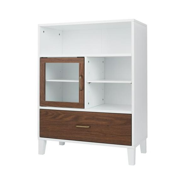 Teamson Home Tyler Freestanding Multifunctional Floor Accent Cabinet, White and Walnut