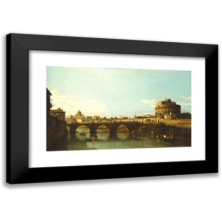Bernardo Bellotto 14x10 Black Modern Framed Museum Art Print Titled - View of the Tiber in Rome with the Castel Sant’Angel (, 1743 or 1744)