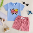 thumbnail image 2 of mgoYE Toddler Baby Boy Girl Back To School Outfits First Day of Preschool T-Shirt Top Gingham Shorts Sets Kindergarten Outfit(Light Blue,2-3 Years), 2 of 3