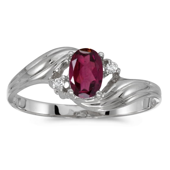 14k White Gold Oval Rhodolite Garnet And Diamond Ring