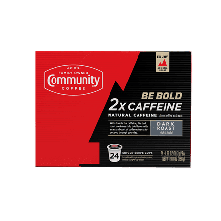 (2 pack) Community Coffee 2x Caffeine Dark Roast Single-Serve Coffee Pods, 48 Count Box (2 Packs of 24) Compatible with Keurig 2.0 K-Cup Brewers