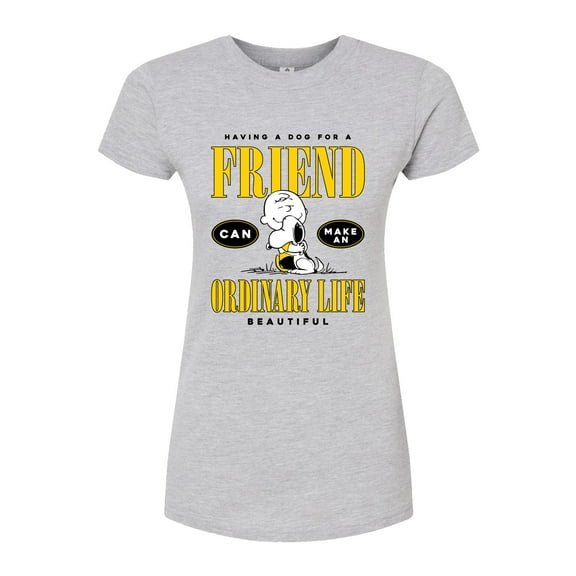 Peanuts - Dog Friend Make Ordinary Life Beautiful - Juniors Fitted Graphic T-Shirt