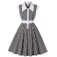 thumbnail image 2 of Ropa Vintage de los años 50 con rayas blancas y negras para mujer, cuello vuelto, botones, bolsillos con cinturón, vestido acampanado, 95% algodón oso de fresa Juguete, 2 of 6
