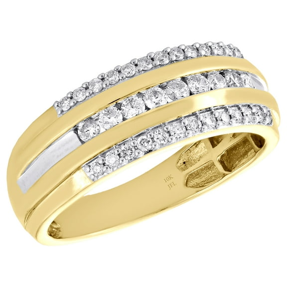 10K Yellow Gold Mens Round Cut Diamond Channel Set Wedding Band 8mm Ring 1/2 CT.