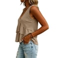 thumbnail image 3 of Women V Neck Ruffle Hem Tank Top Sleeveless Flowy Peplum Blouse Casual Khaki XL, 3 of 7