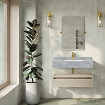 Avancer 36" Wall-Mounted Bathroom Vanity in White Oak with Storm Grey Sink Top