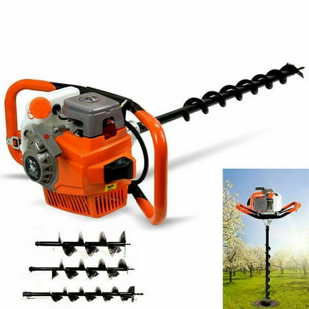 Fichiouy 2-stroke Heavy Duty Petrol Earth Auger 71CC Post Hole Borer Digger with 3 Bits (4" 6" 8" Drills)&Extension 3200W