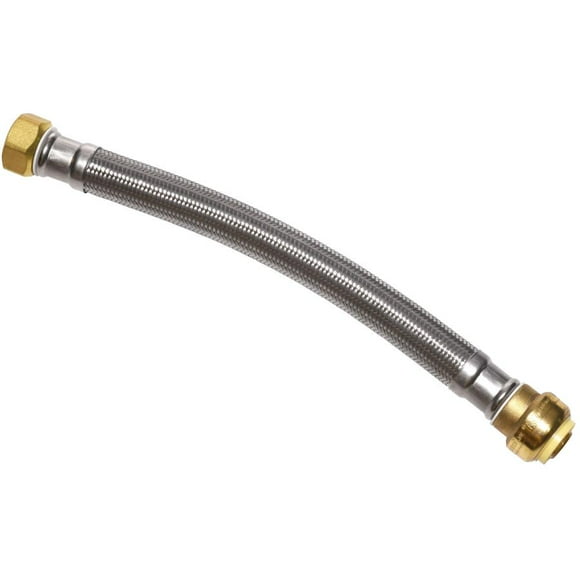 12" Push 'N' Connect Stainless Steel Braided Water Heater Connector - 3/4" Push Fit x 3/4" FPT