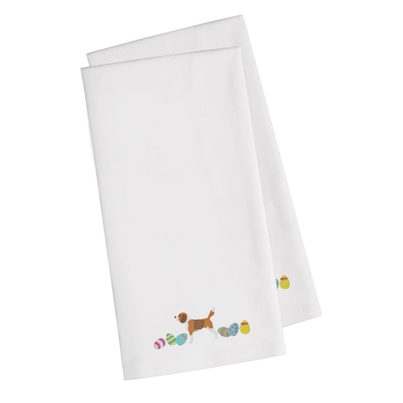 Beagle Easter White Embroidered Towel Set of 2