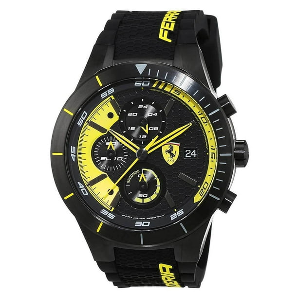 Ferrari 0830261 Men s RedRev EVO Black Yellow Dial Chrono Watch Walmart