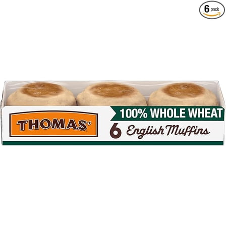 1x Thomas’ 100% Whole Wheat English Muffins, 6 Count, 12 Oz Package of English Muffins