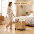 thumbnail image 4 of Handwoven Laundry Hamper with Wheels, Natural Water Hyacinth Rolling Laundry Basket with Lid and Removable Liner, Durable and Stylish for Bedroom, Bathroom, Laundry Room (Natural, 65L), 4 of 7