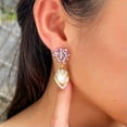 thumbnail image 3 of Luxury Fashion Yellow Gold Plated CZ Purple Women Long Dangle Drop Pearl Earring, 3 of 8