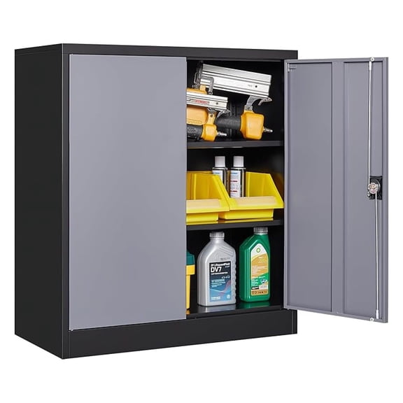 Small Metal Cabinet with Shelves,36 inch Garage Storage Cabinet with Lock,Gray Metal Storage Cabinets with Locking Doors,Small Steel Lockable Cabinets for Home,Office,Shop,Garage