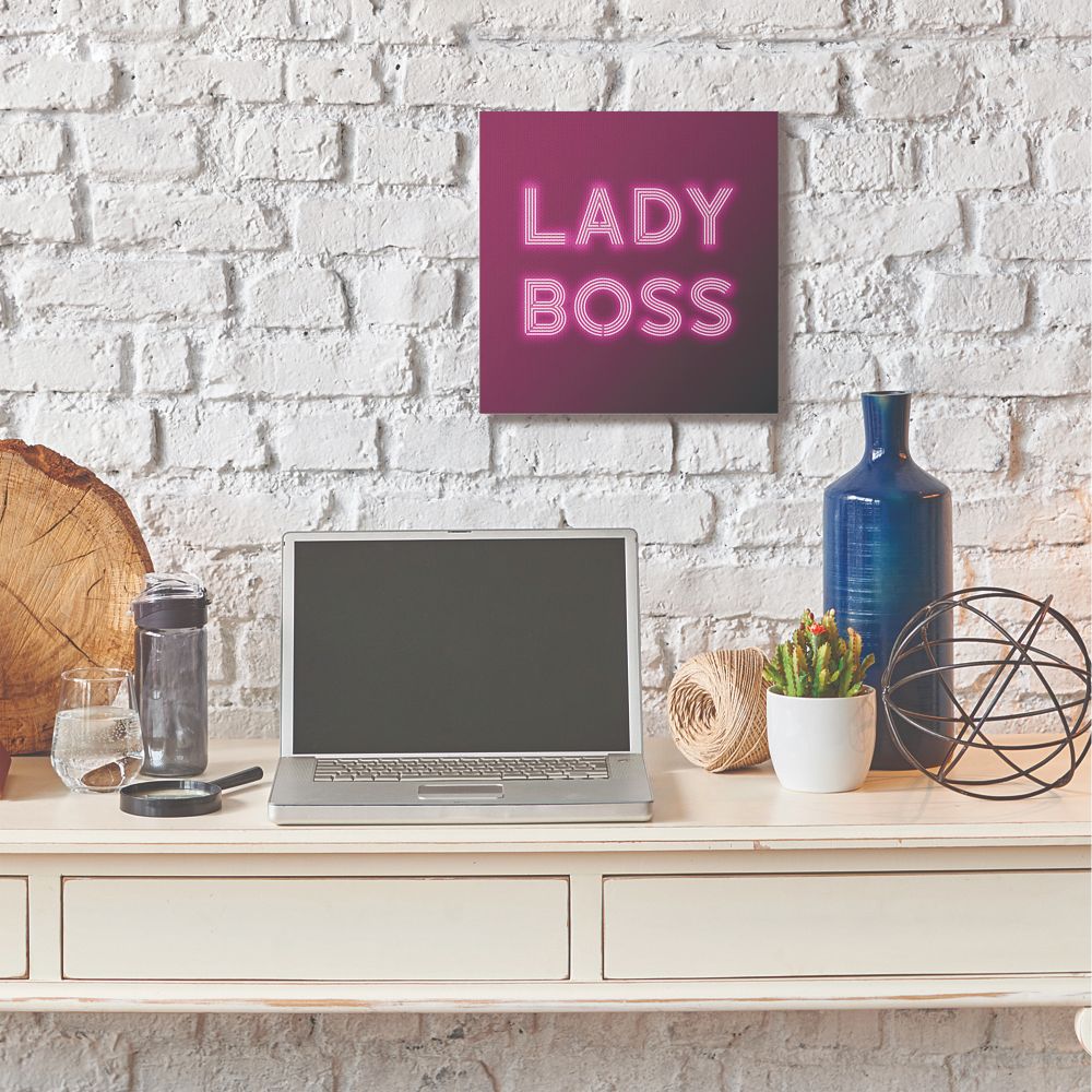Neon Lady Boss Fashion Modern Pink Word Design Typography Gallery-Wrapped Canvas Print Wall Art, 17x17