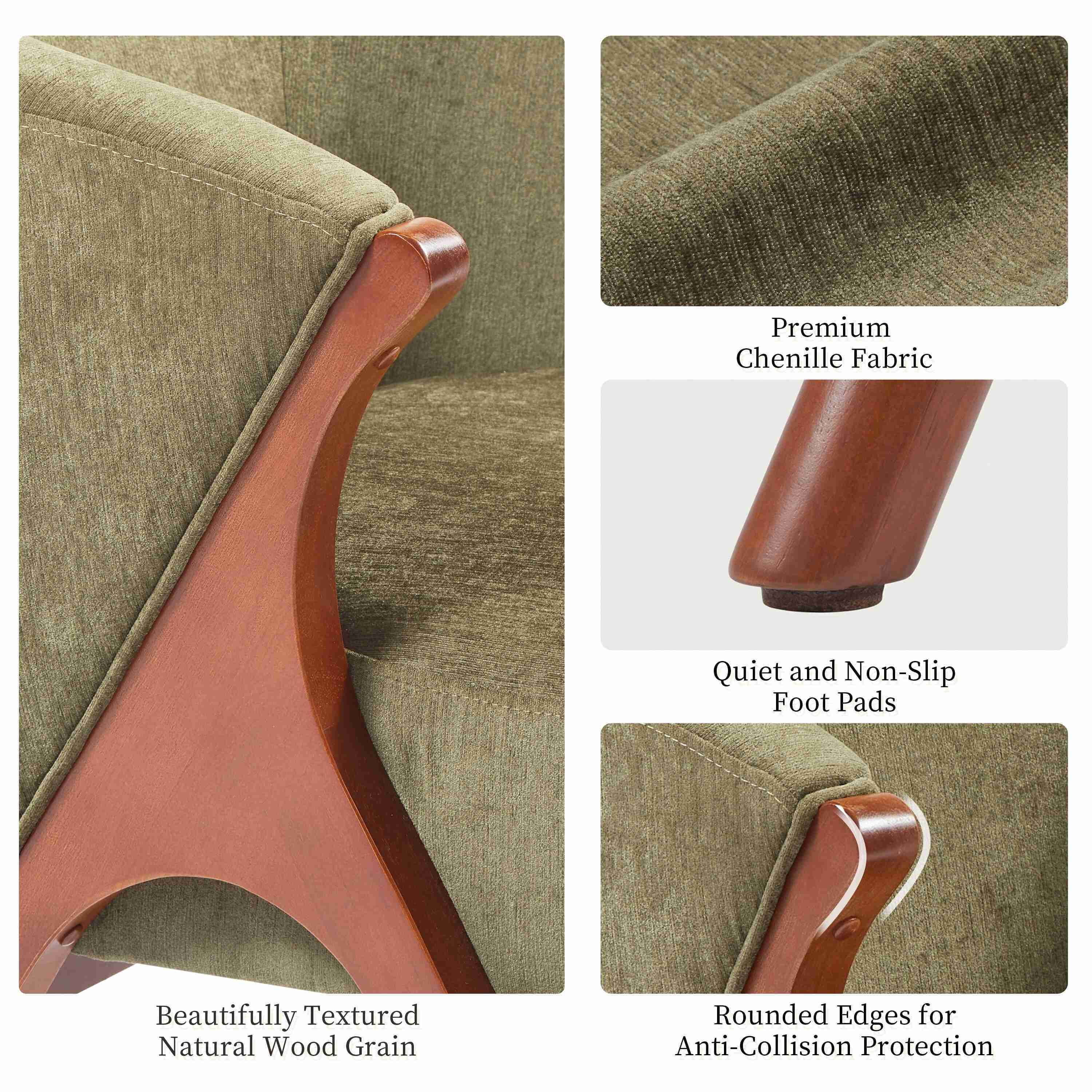 Euroco Modern Accent Chair,Upholstered Armchair with Solid Wood Frame,Boucle Fabric Reading Chair Leisure Chair for Living Room, Bedroom,Green