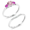 thumbnail image 2 of Gem Stone King 10K White Gold Pink Lab Grown Diamond and Pink Sapphire and Lab Grown Diamond Bridal-Sets Ring for Women | 0.83 Cttw | Round 5MM | Gemstone April Birthstone | Size 7, 2 of 5