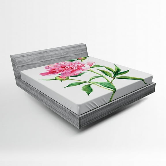 Ambesonne Nature Fitted Sheet, Vintage Peony, Full Size, Pink White Green