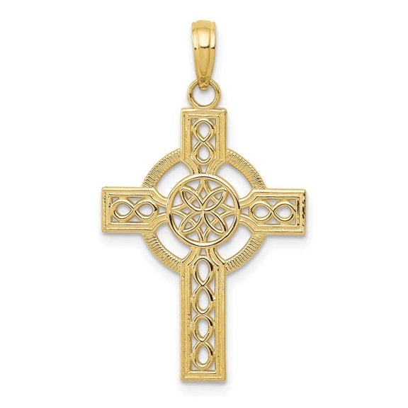 Diamond2Deal 10K Yellow Gold DiamondCut Cross Pendant for Women (L 1.3 inch, W0.75 inch)