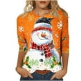 thumbnail image 2 of FcBaudy Hauts pour Femmes, Blouses & Chemises à Manches Longues Col Rond, Chemises pour Femmes Mode Décontractée Imprimé de Noël Col Rond T-shirt Manches 3/4 Blouse Femme Polyester Blouse, 2 of 5