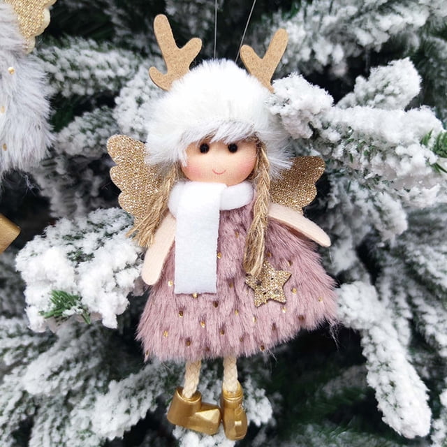 Xihbxyly Ángel Navideño, Adorno Colgante de Madera Artesanal, Diseño de Postura Sentada, Decoración para Árbol Festivo, Regalo Elegante, Decoración para Fiestas, 19 X 6 Cm, Juego de 3