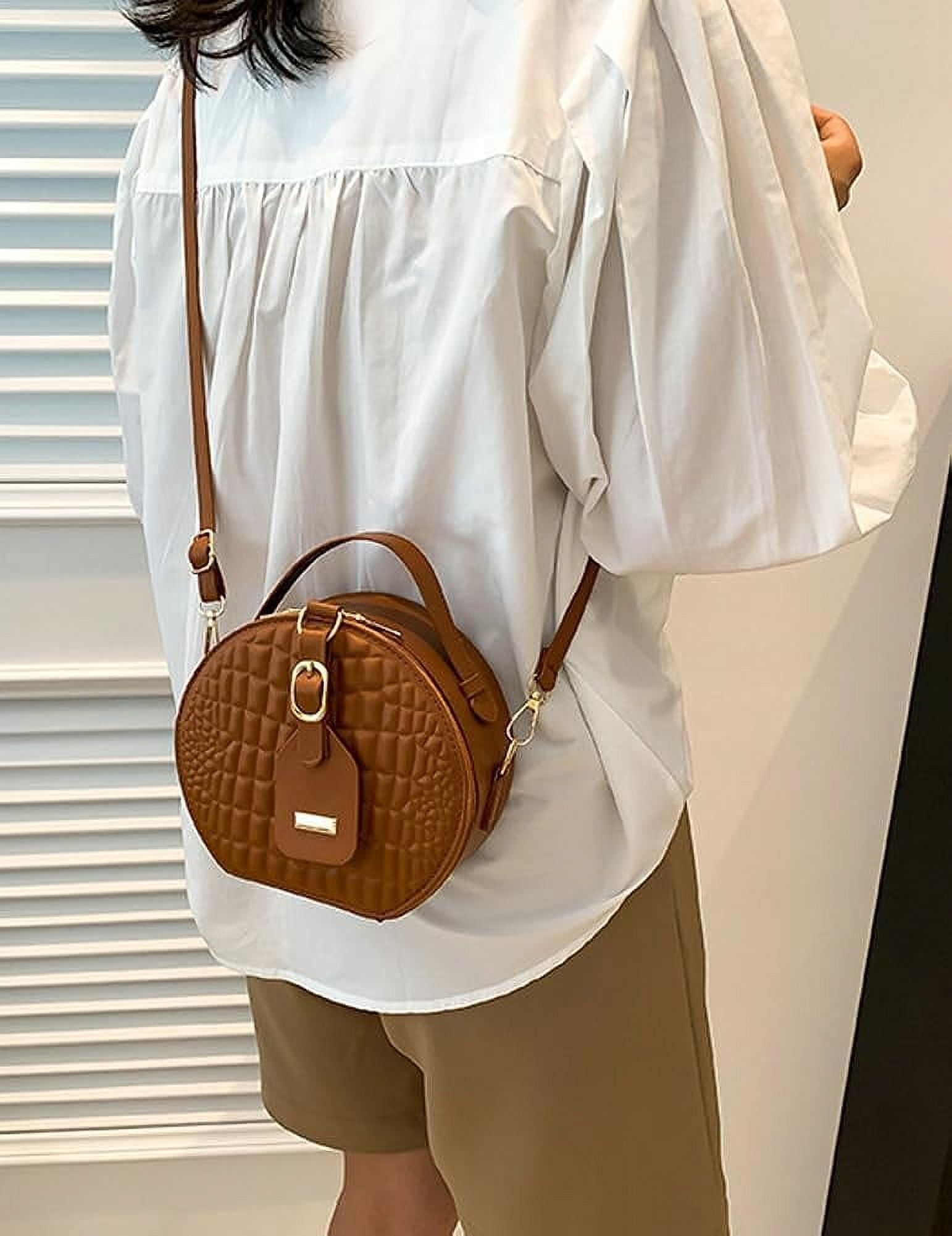 Kukuzhu Hobo Bags for Women Round Tote Bag Leather Crossbody Bag Casual Chic Top Handle Purse